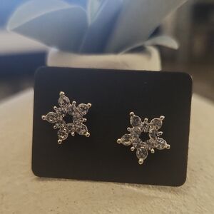 Crystal Snowflake Stud Earrings - Silver Tone